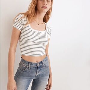 Madewell Ribbed Henley High-Crop Tee in Lighthouse